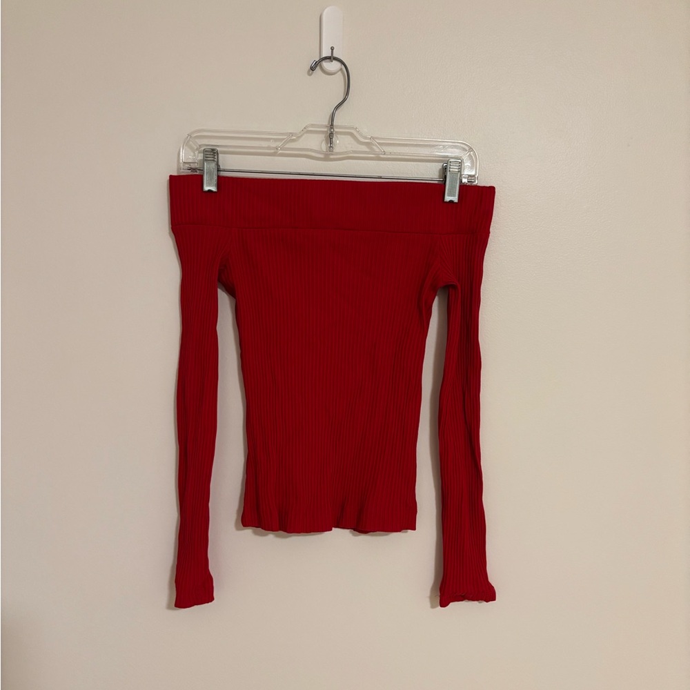 Wilfred Vibrant Red Ribbed Off shoulder Top